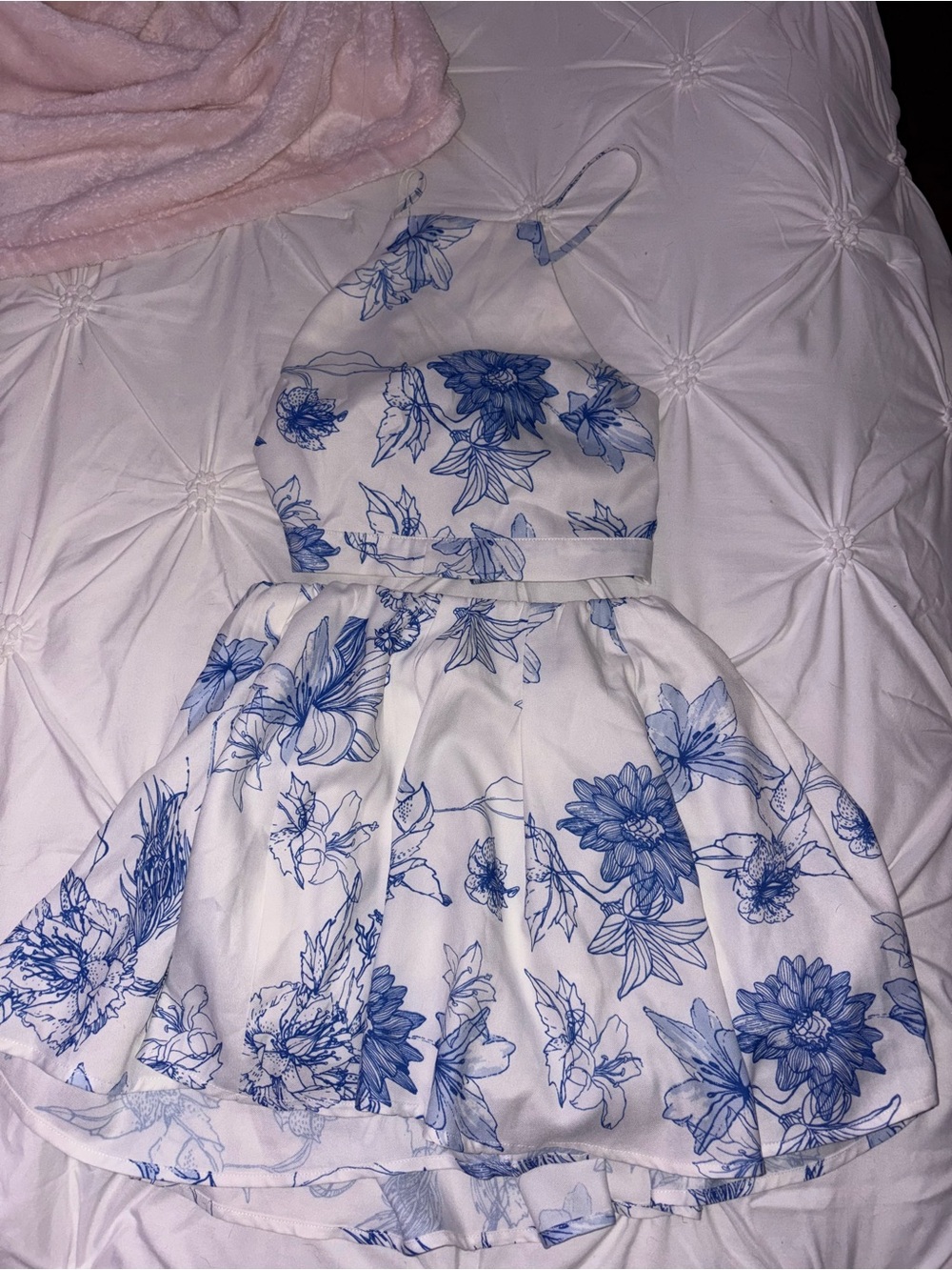 White Fox Boutique White & Blue Floral Mini Dress
